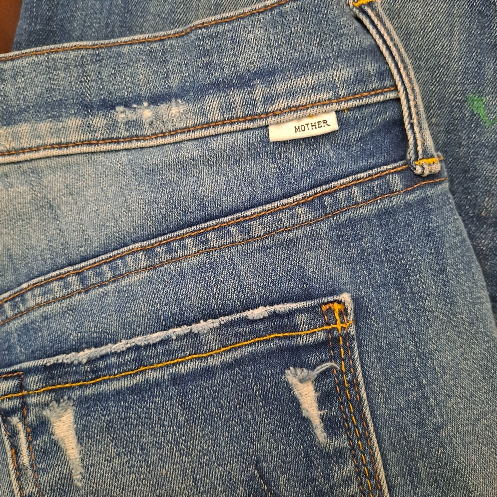 Mother Dark Blue Tequila Truth Denim The Dropout Cotton Blend Jeans USA Size 28 - Picture 3 of 12